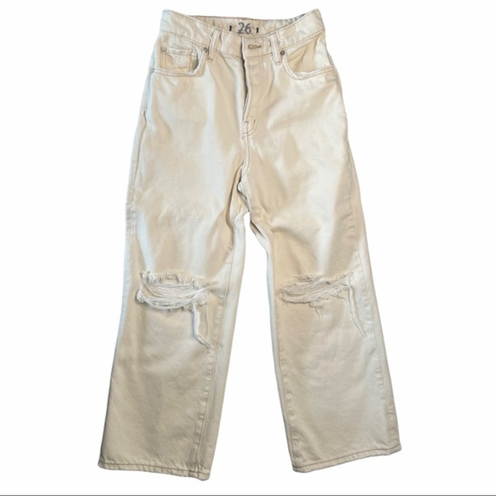 Free People Women’s Distressed Cream Cropped Jeans